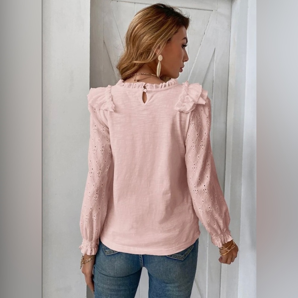 Shein pink ruffle long sleeves blouse 🪷 - Picture 2 of 7
